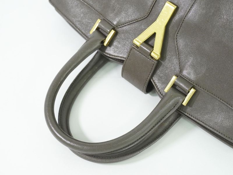 Authentic Yves Saint Laurent YVES Saint Laurent YSL Cabas Susic Handbag Gray