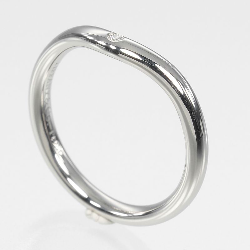 Tiffany & Co Curved Band Pt950platinum X 1P Diamond #7.5 Ladies 3.8g Ring