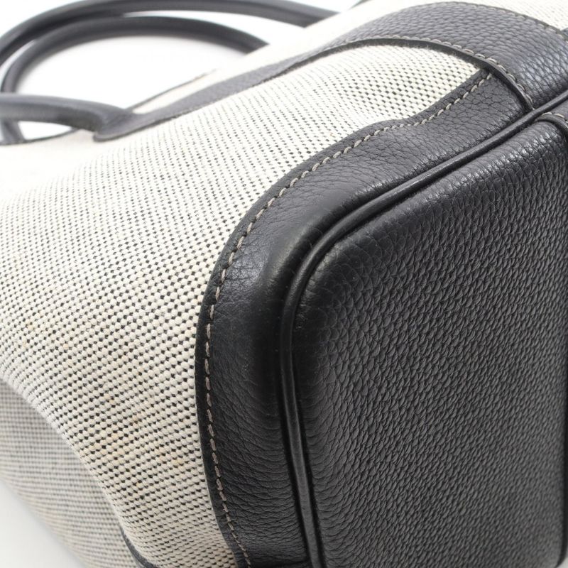Hermes Tote Garden Party PM Bolduc Ribbon Black/ecru Canvas Leather Garden