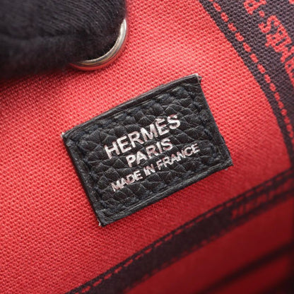 Hermes Tote Garden Party PM Bolduc Ribbon Black/ecru Canvas Leather Garden