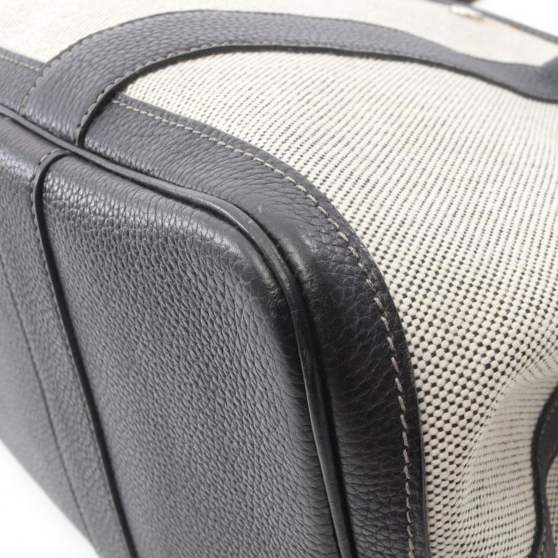 Hermes Tote Garden Party PM Bolduc Ribbon Black/ecru Canvas Leather Garden