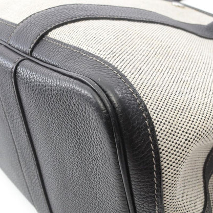 Hermes Tote Garden Party PM Bolduc Ribbon Black/ecru Canvas Leather Garden