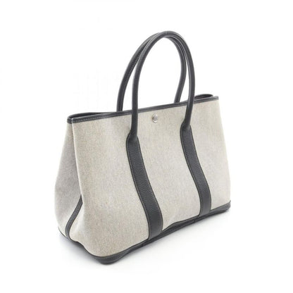 Hermes Tote Garden Party PM Bolduc Ribbon Black/ecru Canvas Leather Garden