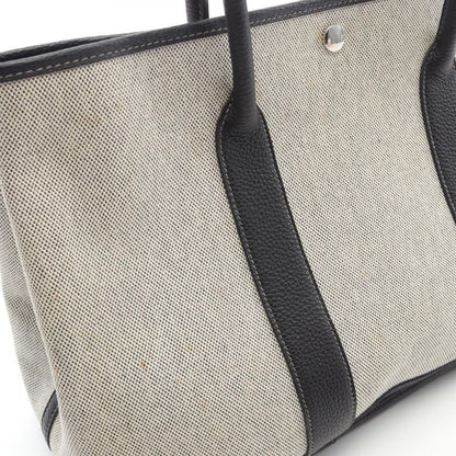 Hermes Tote Garden Party PM Bolduc Ribbon Black/ecru Canvas Leather Garden