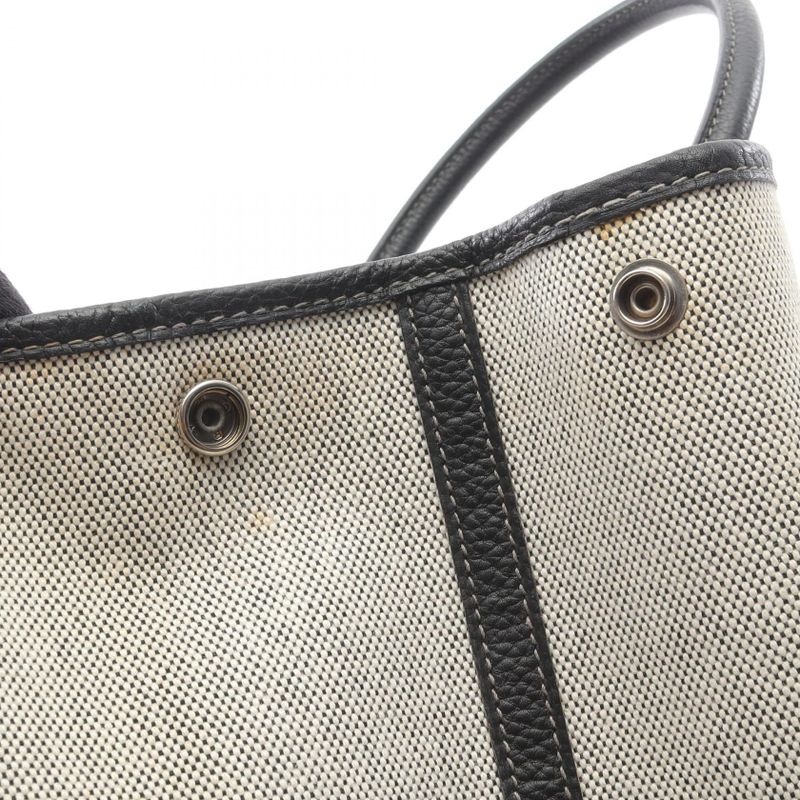 Hermes Tote Garden Party PM Bolduc Ribbon Black/ecru Canvas Leather Garden