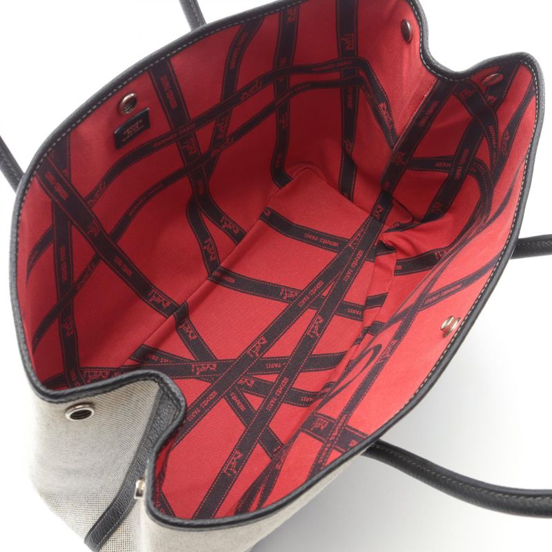 Hermes Tote Garden Party PM Bolduc Ribbon Black/ecru Canvas Leather Garden