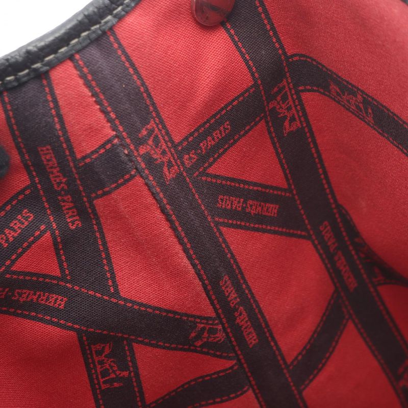 Hermes Tote Garden Party PM Bolduc Ribbon Black/ecru Canvas Leather Garden