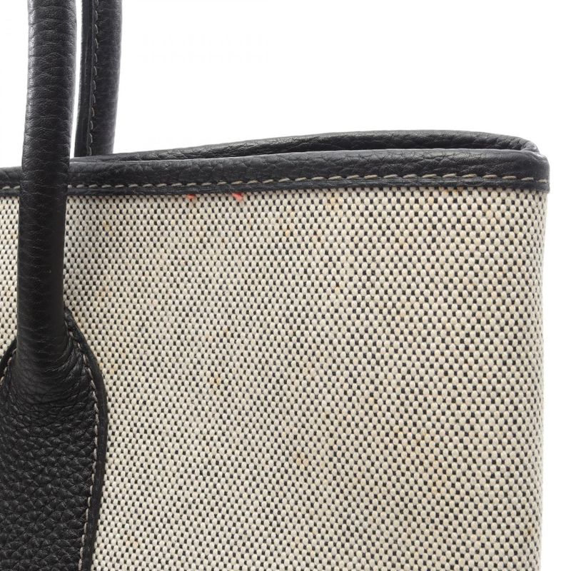 Hermes Tote Garden Party PM Bolduc Ribbon Black/ecru Canvas Leather Garden