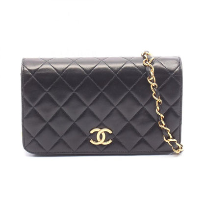 Chanel Shoulder Bag Mini Matelasse Full Flap Black Lambskin Matelasse Push Lock