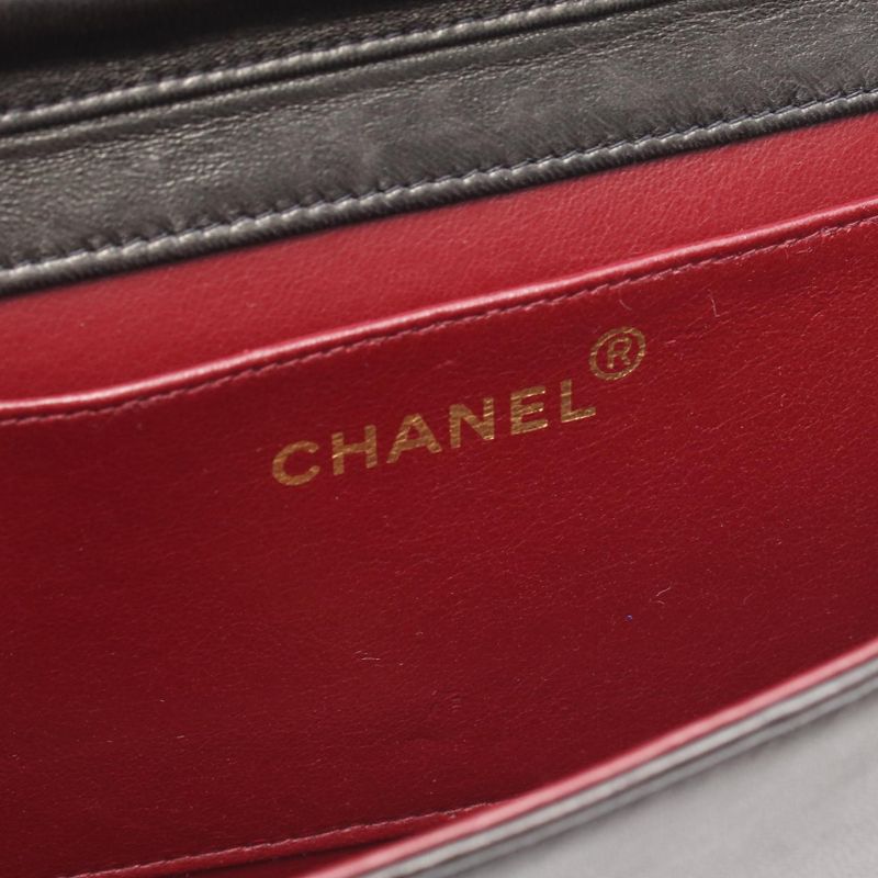 Chanel Shoulder Bag Mini Matelasse Full Flap Black Lambskin Matelasse Push Lock