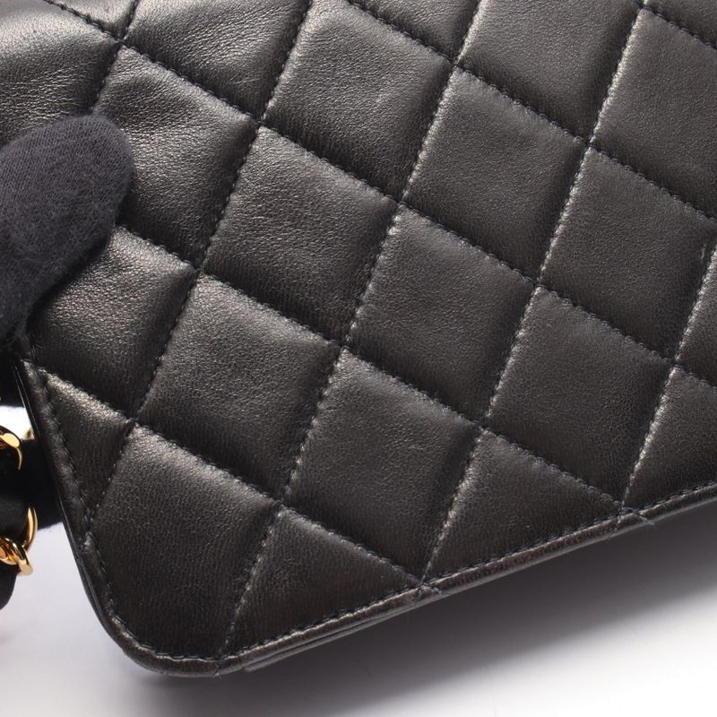 Chanel Shoulder Bag Mini Matelasse Full Flap Black Lambskin Matelasse Push Lock