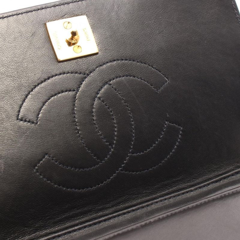Chanel Shoulder Bag Mini Matelasse Full Flap Black Lambskin Matelasse Push Lock