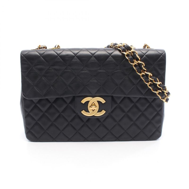 Chanel Shoulder Bag Deca Matelasse 34 A01094 Black Lambskin Deca Matelasse