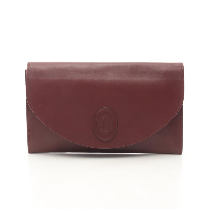 Cartier Second Bag Clutch Bag Must Line Bordeaux Leather Clutch Bag Ladies Used