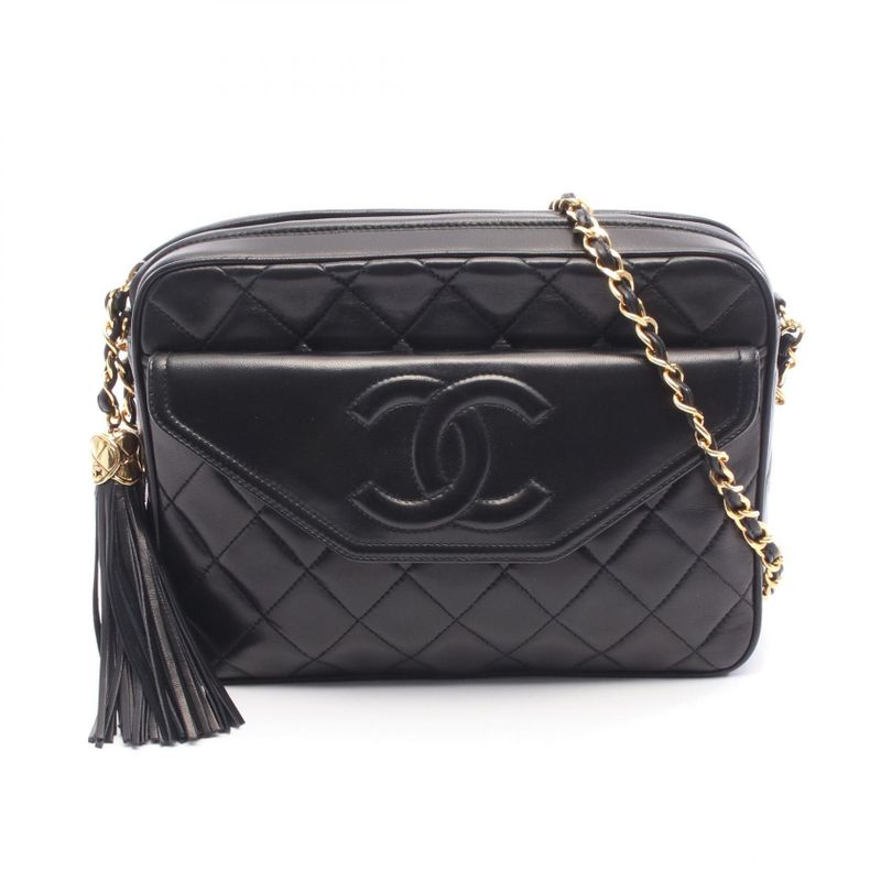 Chanel Shoulder Bag Matelasse Black Lambskin Matelasse Fringe Chain Shoulder