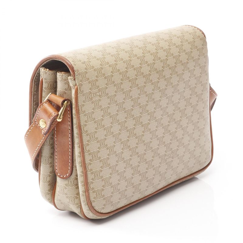 Celine Shoulder Bag Macadam Beige/brown PVC Coated Canvas Leather Macadam