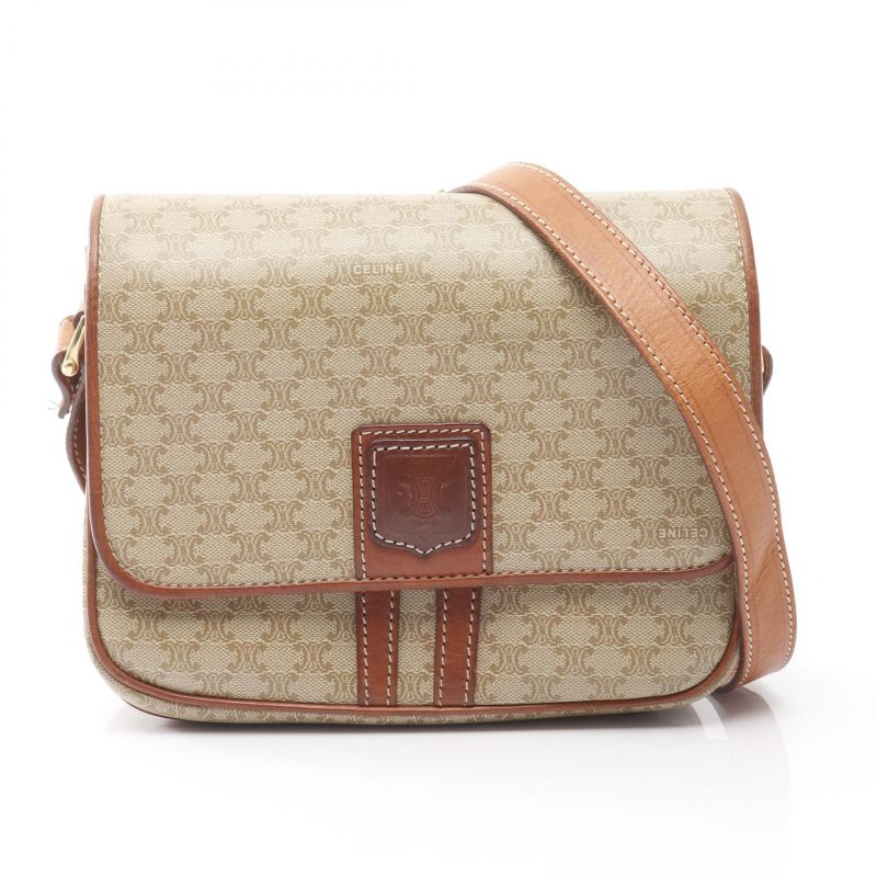 Celine Shoulder Bag Macadam Beige/brown PVC Coated Canvas Leather Macadam