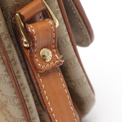 Celine Shoulder Bag Macadam Beige/brown PVC Coated Canvas Leather Macadam