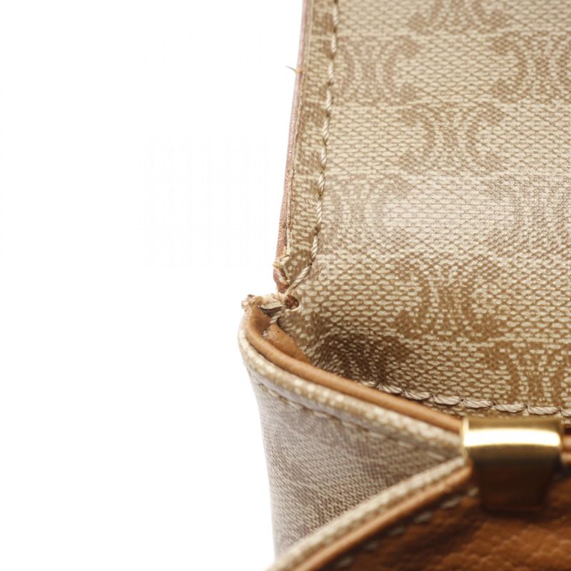 Celine Shoulder Bag Macadam Beige/brown PVC Coated Canvas Leather Macadam