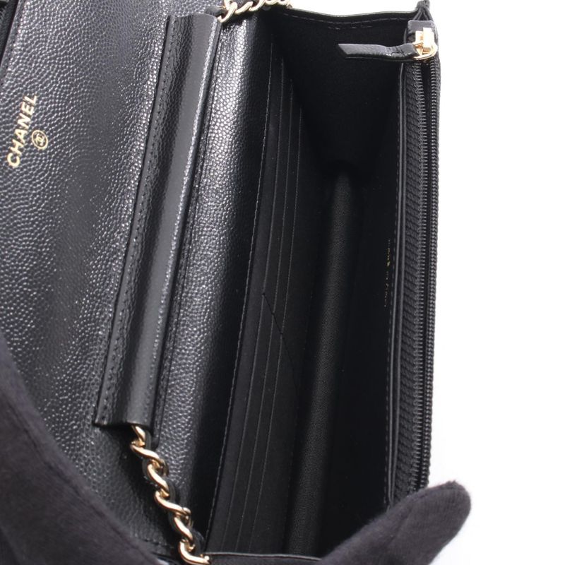 Chanel Shoulder Bag Matelasse Black Leather Matelasse Chain Wallet Ladies Used A