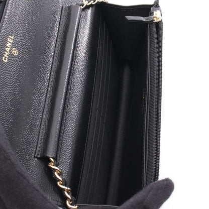 Chanel Shoulder Bag Matelasse Black Leather Matelasse Chain Wallet Ladies Used A