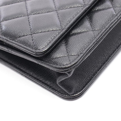 Chanel Shoulder Bag Matelasse Black Leather Matelasse Chain Wallet Ladies Used A