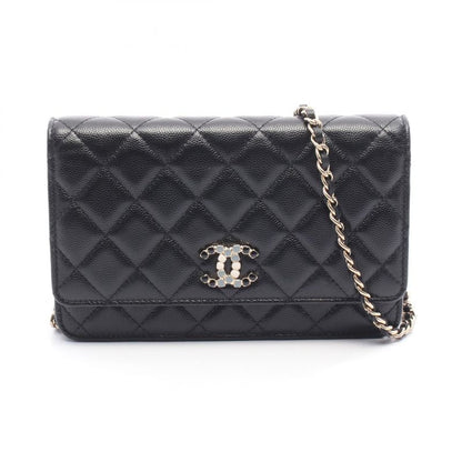 Chanel Shoulder Bag Matelasse Black Leather Matelasse Chain Wallet Ladies Used A