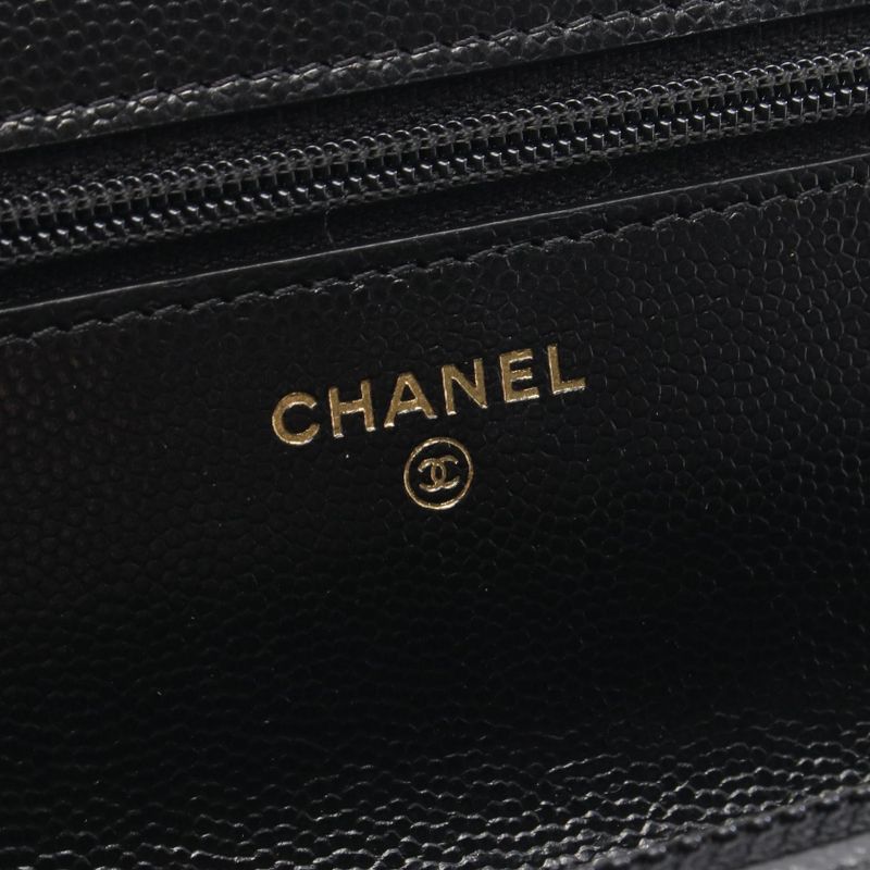 Chanel Shoulder Bag Matelasse Black Leather Matelasse Chain Wallet Ladies Used A