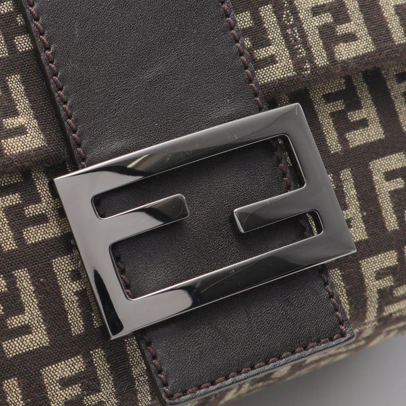 Fendi Shoulder Bag Mamma Bucket Zucchino 8br001 Dark Brown Canvas Leather