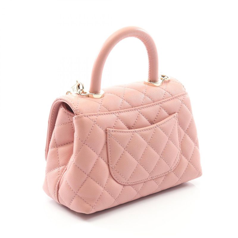 Chanel Handbag Coco Handle XXS Top Handle Pink Leather Calf Matelasse 2way