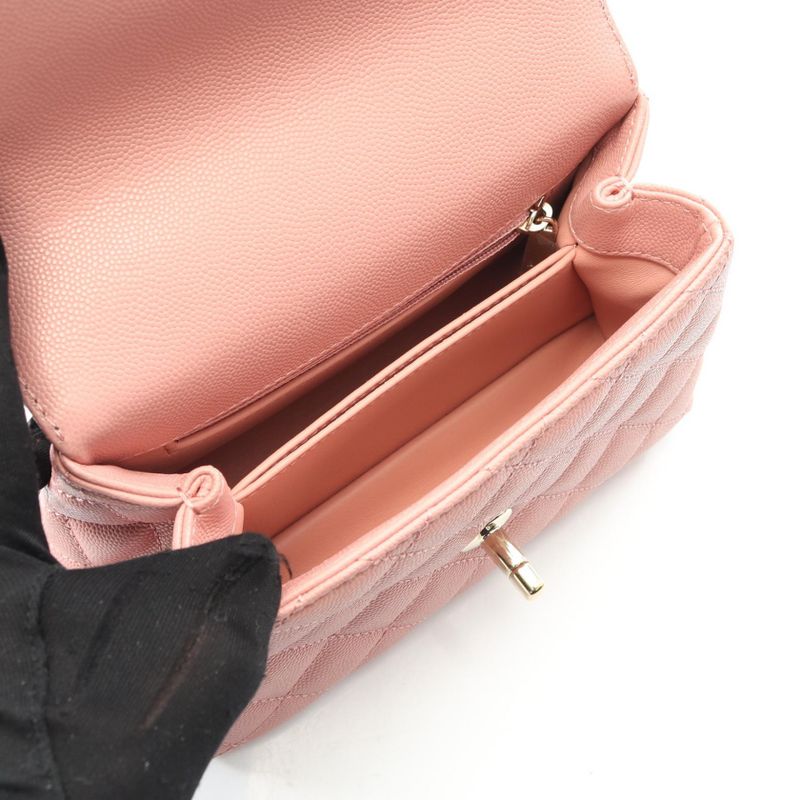 Chanel Handbag Coco Handle XXS Top Handle Pink Leather Calf Matelasse 2way