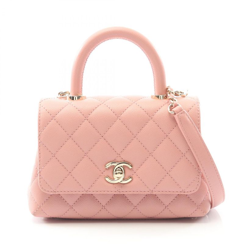 Chanel Handbag Coco Handle XXS Top Handle Pink Leather Calf Matelasse 2way