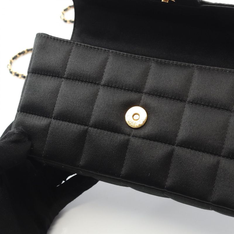 Chanel Shoulder Bag Chocobar Camellia Black Fabric Chocobar Mini Chain Shoulder