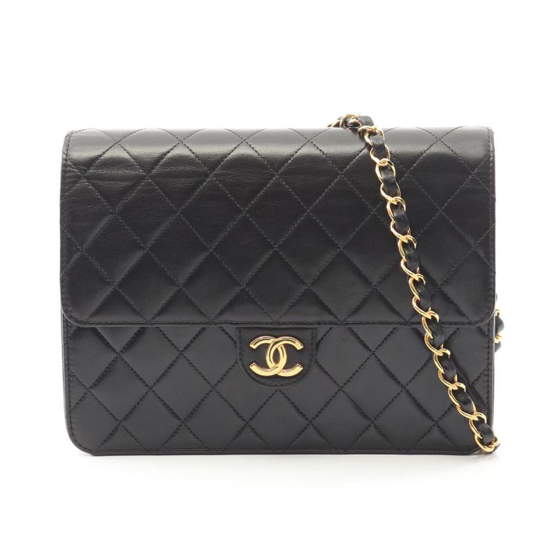Chanel Shoulder Bag Matelasse Single Flap Black Lambskin Matelasse Push Lock