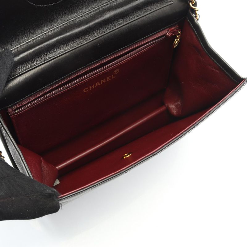 Chanel Shoulder Bag Matelasse Single Flap Black Lambskin Matelasse Push Lock