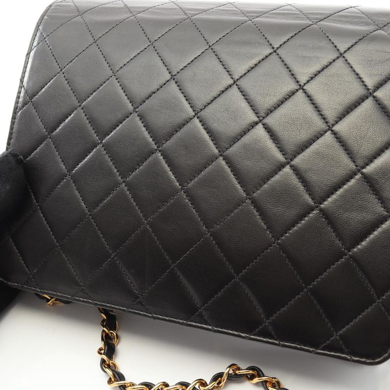 Chanel Shoulder Bag Matelasse Single Flap Black Lambskin Matelasse Push Lock