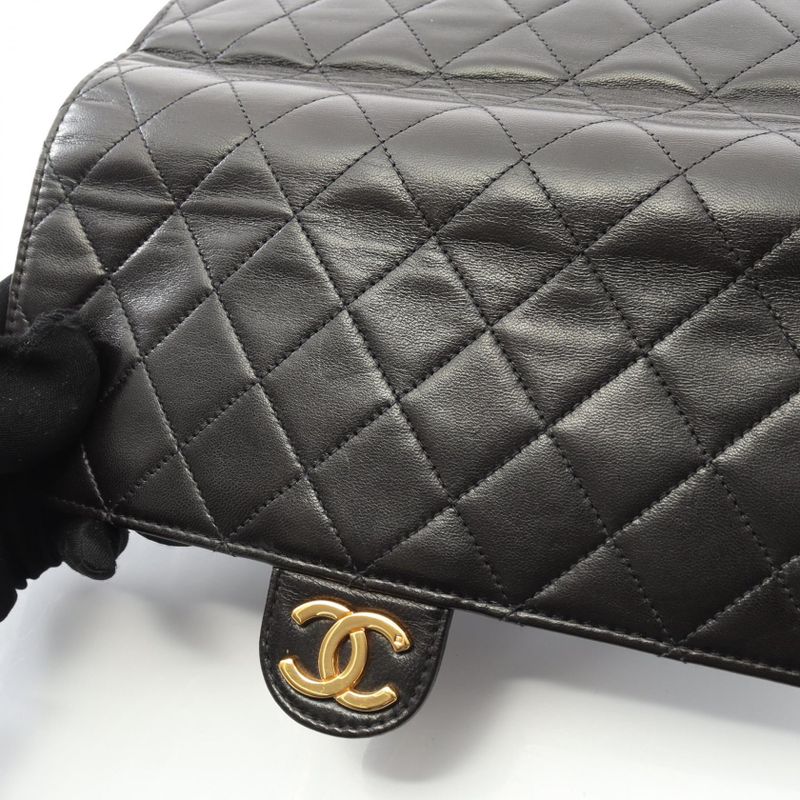 Chanel Shoulder Bag Matelasse Single Flap Black Lambskin Matelasse Push Lock