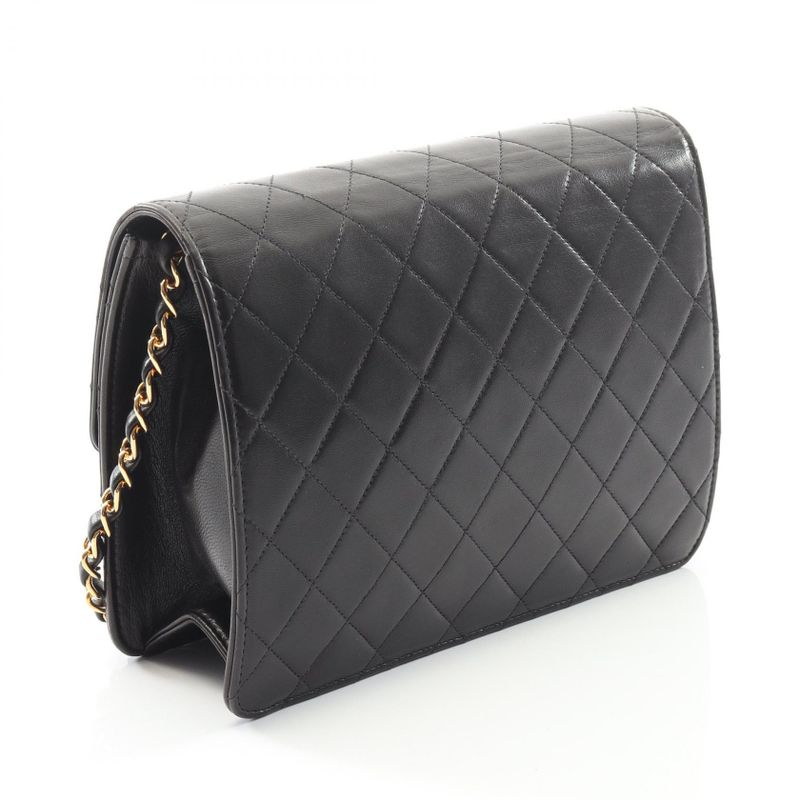 Chanel Shoulder Bag Matelasse Single Flap Black Lambskin Matelasse Push Lock