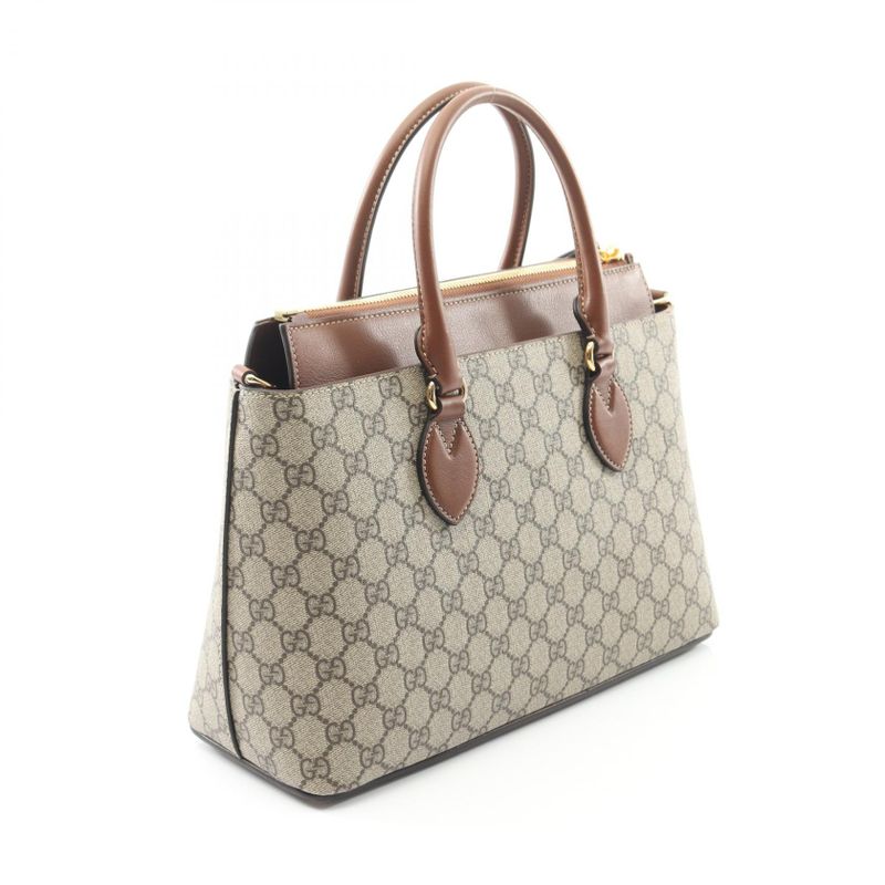 Gucci Tote Bag GG Supreme 779768 Beige/brown PVC Coated Canvas Leather 2way