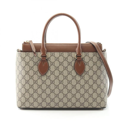 Gucci Tote Bag GG Supreme 779768 Beige/brown PVC Coated Canvas Leather 2way