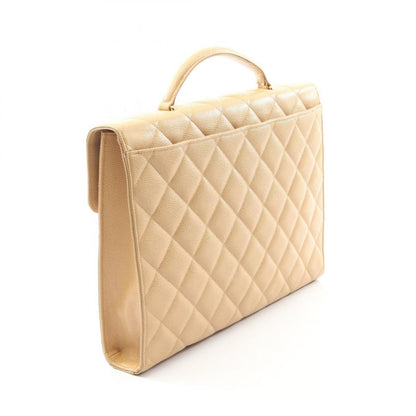 Chanel Briefcase Matelasse Beige Leather Calf Matelasse Business Bag Women Used