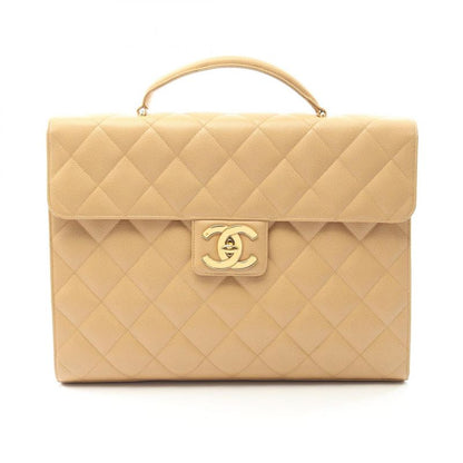 Chanel Briefcase Matelasse Beige Leather Calf Matelasse Business Bag Women Used