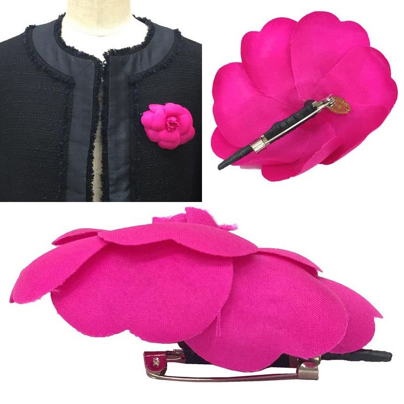 Chanel Camellia Corsage Brooch Flower Pink Aq11983