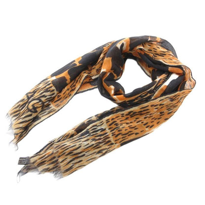 Balenciaga Shawl Tiger Pattern Cassisil Cashmere Silk Blend Black Orange JS