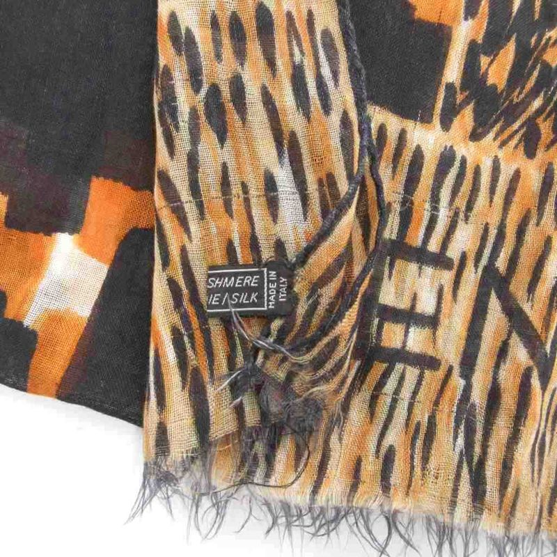 Balenciaga Shawl Tiger Pattern Cassisil Cashmere Silk Blend Black Orange JS