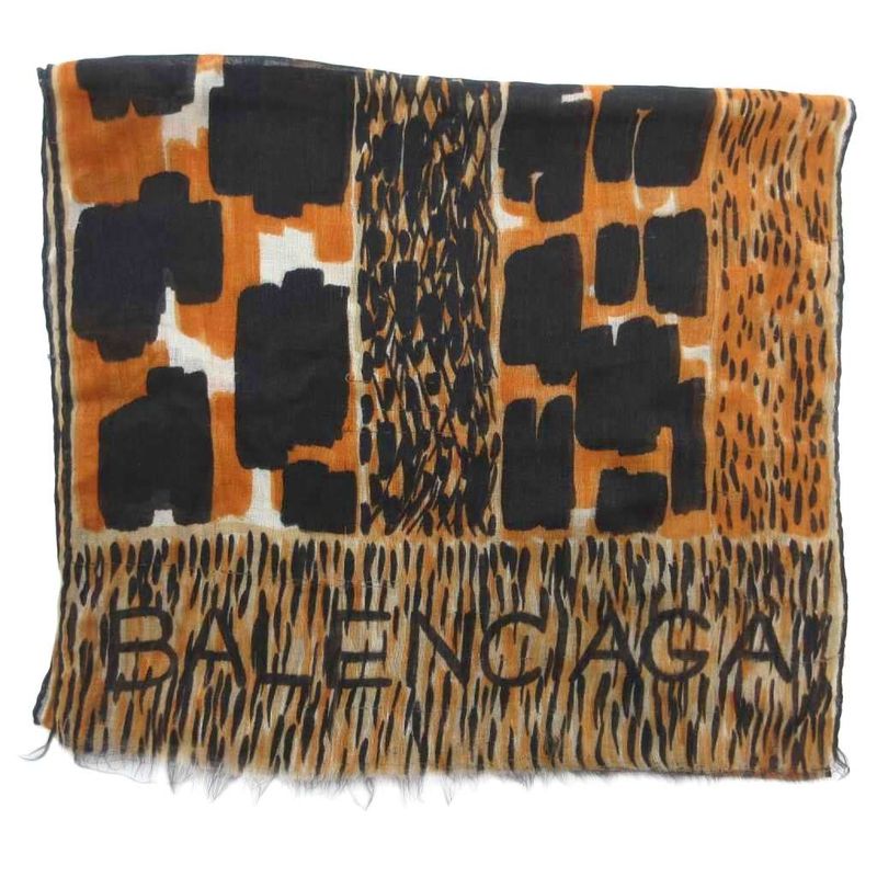 Balenciaga Shawl Tiger Pattern Cassisil Cashmere Silk Blend Black Orange JS