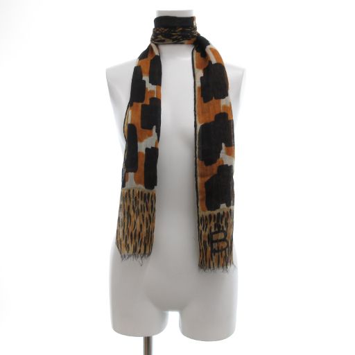Balenciaga Shawl Tiger Pattern Cassisil Cashmere Silk Blend Black Orange JS