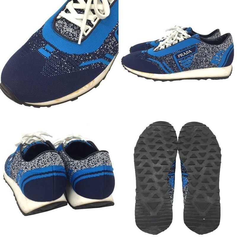 Prada Sneakers 7.5 Size 26.5cm (10.43in) Navy Blue Knit Sneakers Men's Shoes
