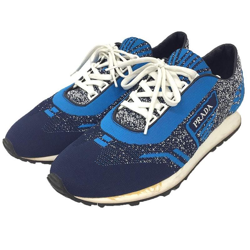 Prada Sneakers 7.5 Size 26.5cm (10.43in) Navy Blue Knit Sneakers Men's Shoes