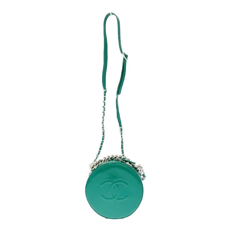 Chanel A91946 Patent Leather Round As Earth Chain Shoulder Bag Green 503432